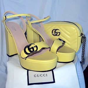 NEW Gucci GG Marmont Leather Platform Sandals